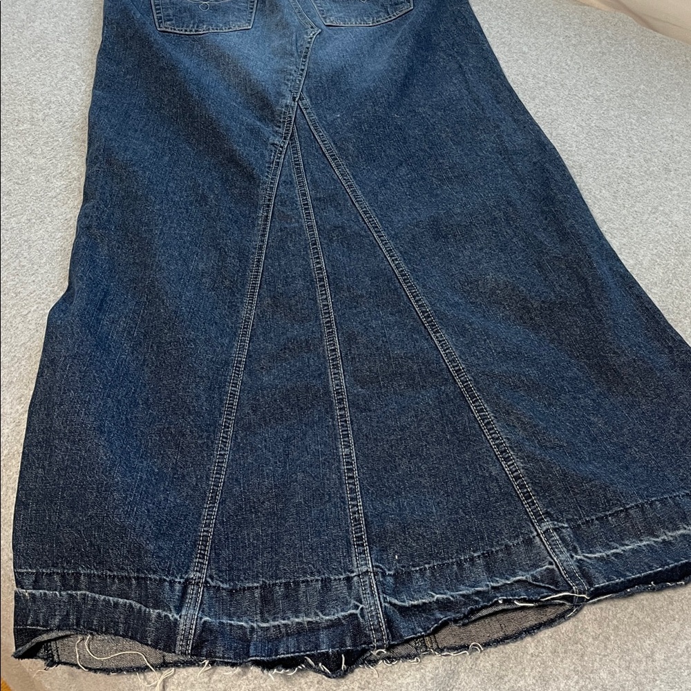 Vintage Y2K Boho Maxi Denim Skirt Medium Western Raw Hem Festival Aline - Picture 8 of 12